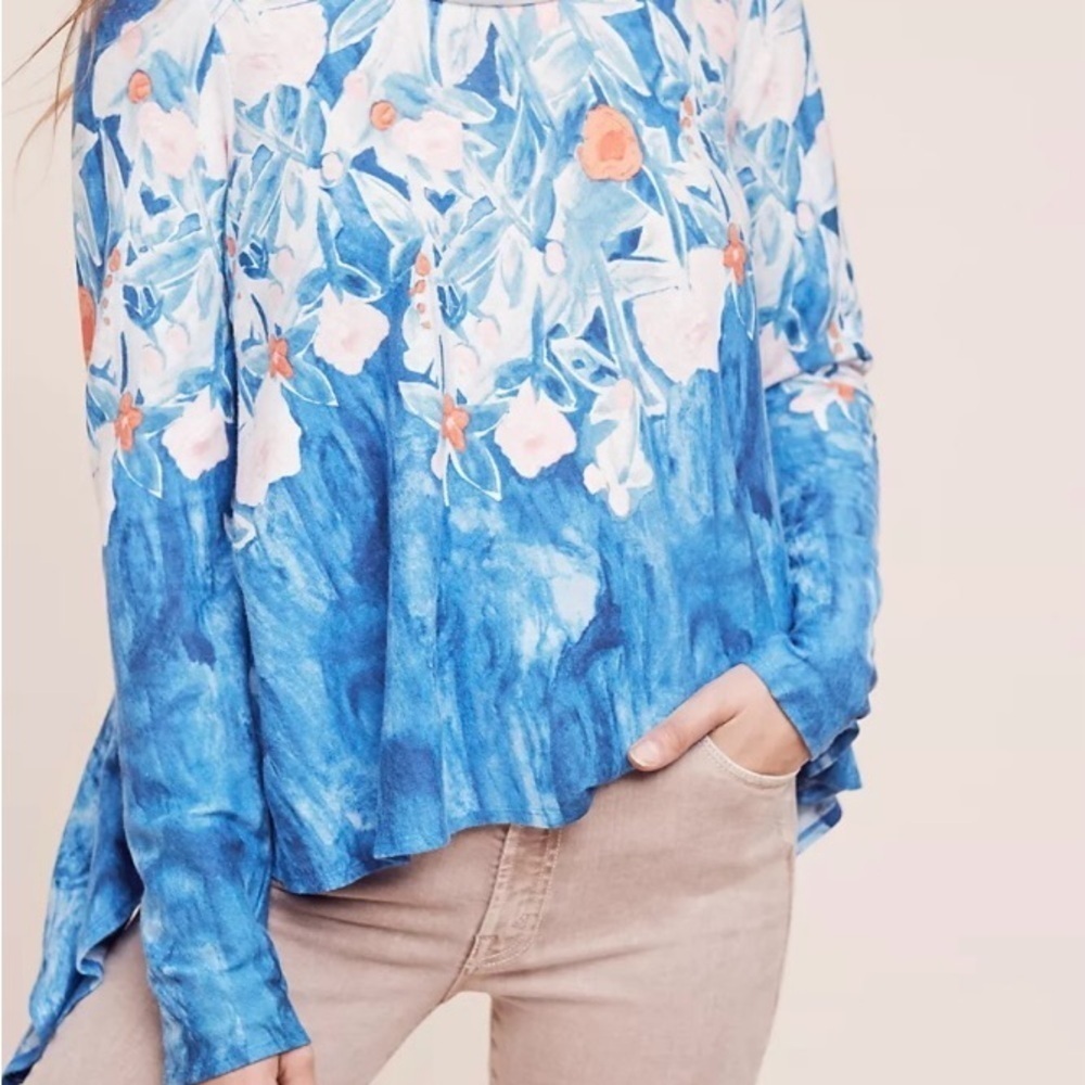 Anthropologie Meadow Rue Floral Swing Top Linen Blend Multicolor Size Large EUC